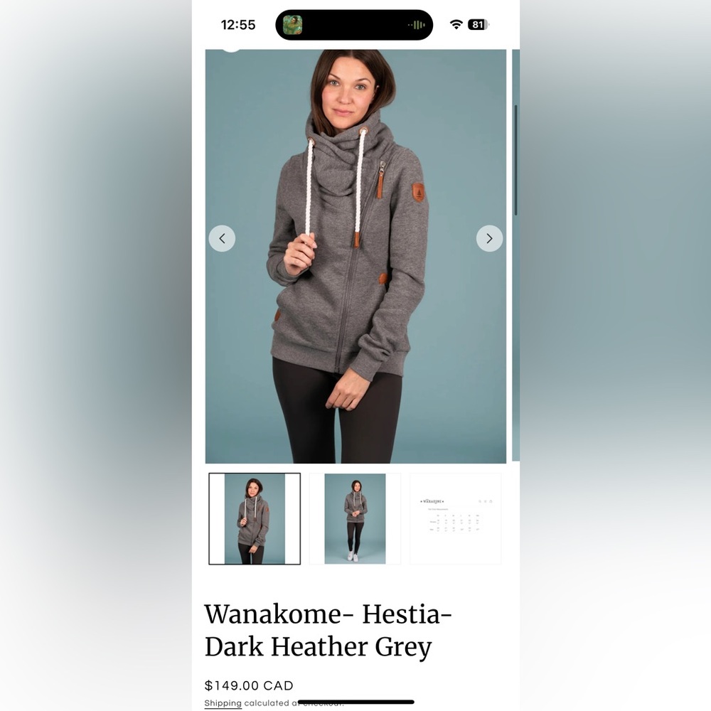 Wanakome Dark Heather Grey Hoodie with Leather Details